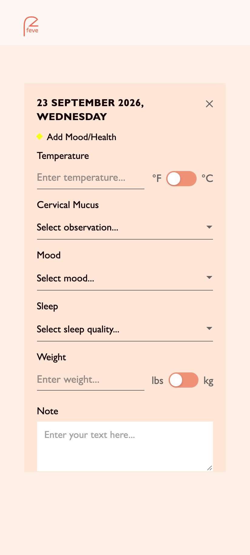 Mood and Body Signs daily logging popup